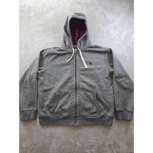 Polo Ralph Lauren Hoodie Sweatshirt Mens XL Gray Plaid Lined Hood Full Zip Y2K